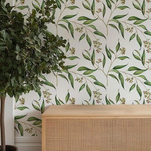 Eucalyptus Leaf Peel and Stick Wallpaper: Botanical Green Wall Mural