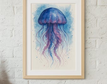 Mystische Qualle Aquarell Druck - Ozean Wandkunst, Küsten digitaler Download