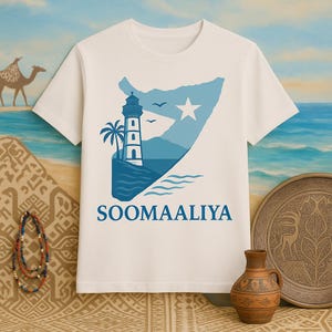 T-shirt carte de la Somalie avec motif phare – T-shirt Héritage de Soomalie | T-shirt drapeau somalien | Cadeau culturel | T-shirt unisexe somalien