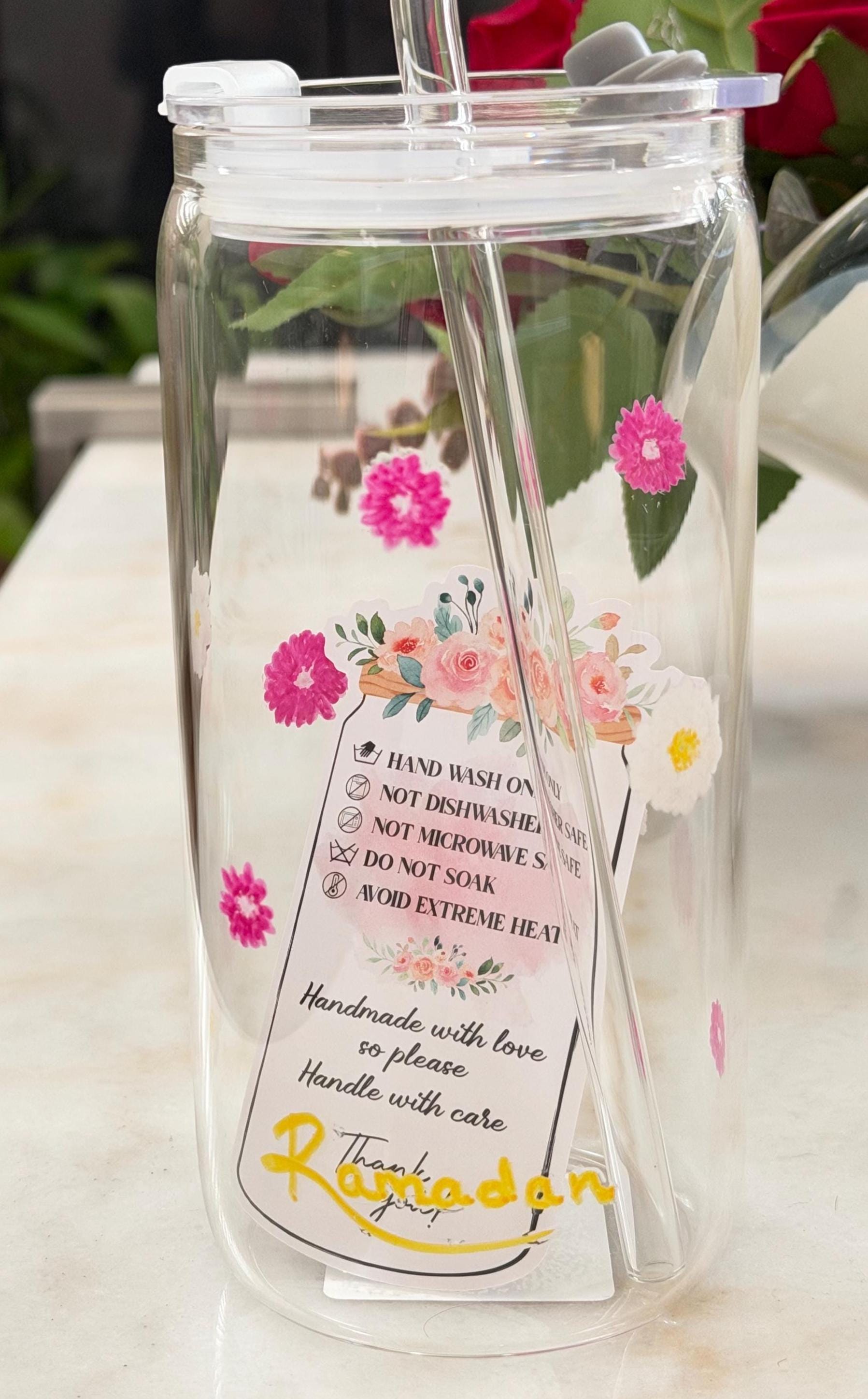 Hand-painted Glass Tumbler With Floral Design, Artisanal Drinkware - Etsy