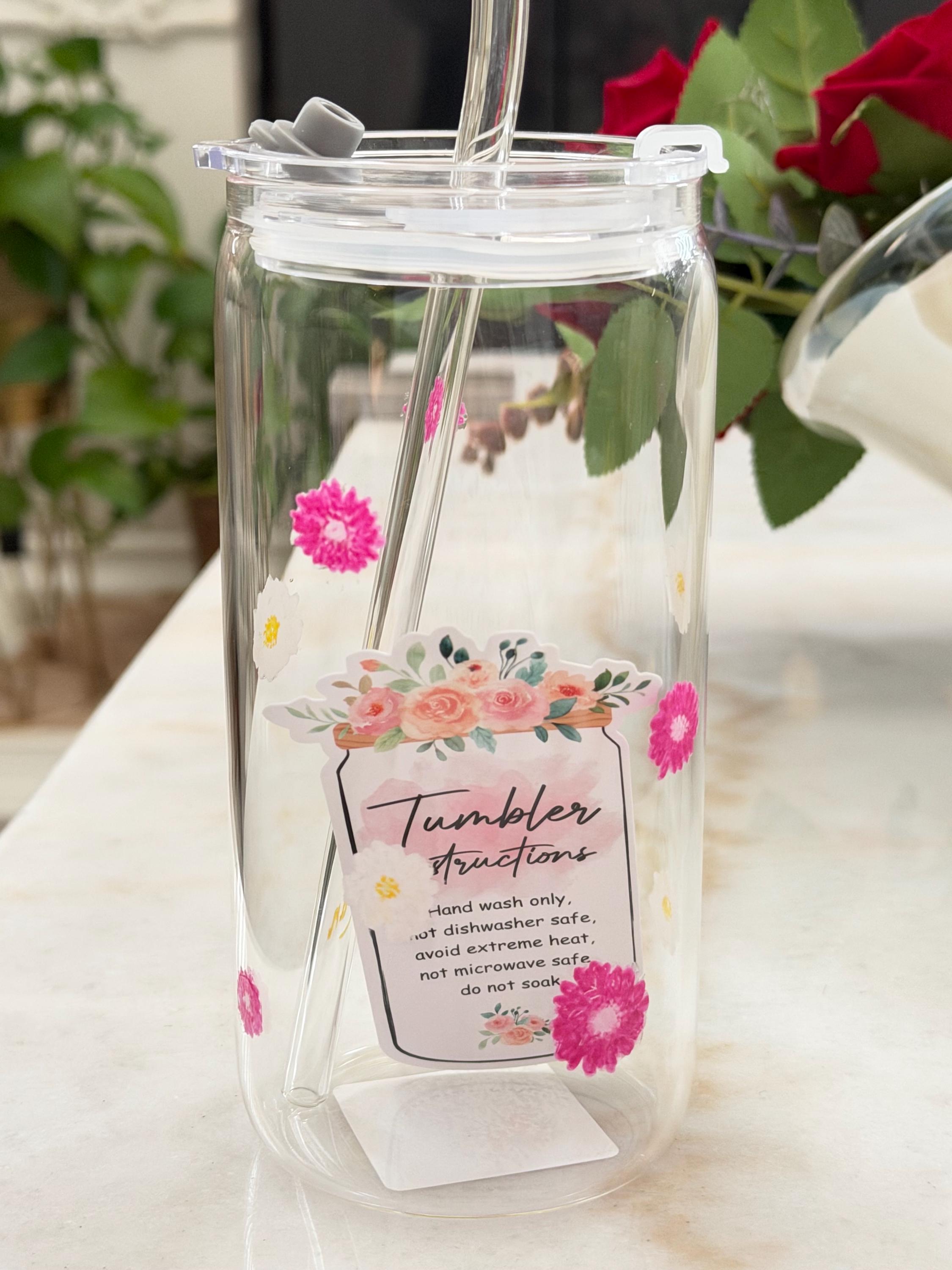 Hand-painted Glass Tumbler With Floral Design, Artisanal Drinkware - Etsy