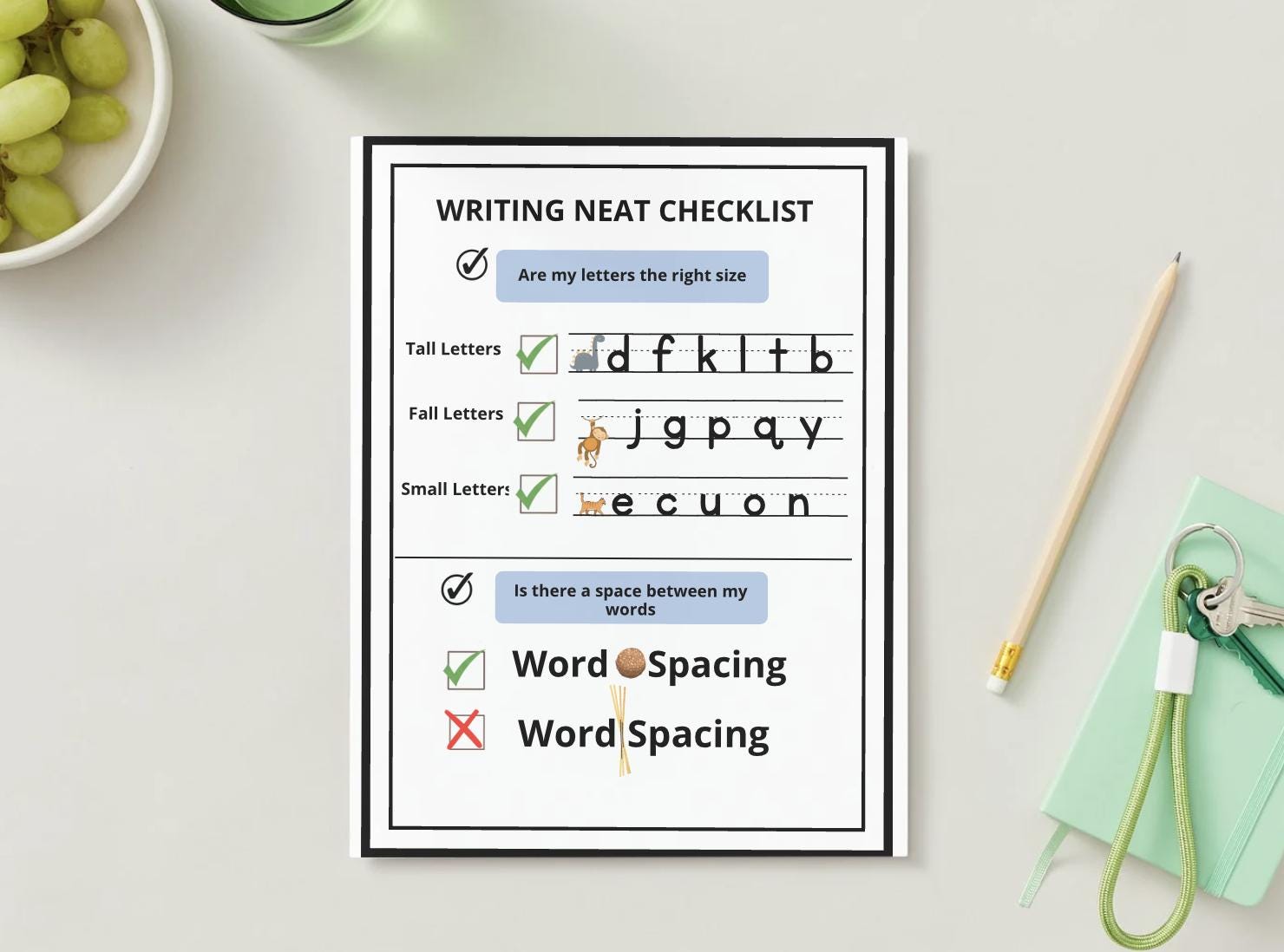 Sign Letter Spacing Chart.pdf Writing Checklist for Letter Size, Spacing & Line Awareness | Printable ...