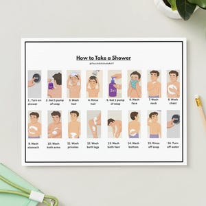 Showering Tutorial Showering Steps Visual Poster | Showering Task Analysis (digital PDF ...
