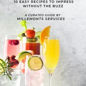 May include: A vibrant image showcasing a variety of colorful mocktails in different glasses. The drinks are garnished with fresh fruits and herbs, including lime, orange, and rosemary. Text at the top reads "MOCKTAILS THAT WOW".