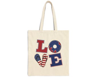 Patriotic LOVE Tote Bag | Smiley Face Canvas Tote Bag