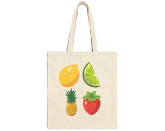 Colorful Fruit Icons Tote Bag | Lemon Lime Pineapple Strawberry