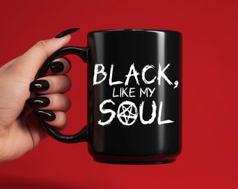 Taza gótica "Black Like My Soul": Taza de café de bruja emo (325 ml, 430 ml)