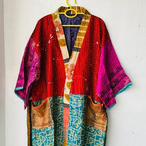 Assorted Vintage Kantha Silk Kimono Robe | Bohemian Patchwork Sari Dressing Gown