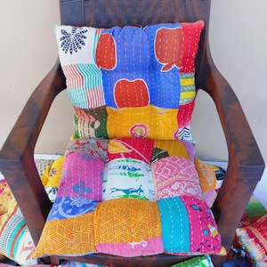 Vintage kantha Chair Cushions With Ties,Dining Kitchen Chair Pad,Indoor Floor kantha chair pad, 16x16 inches Chair Pad
