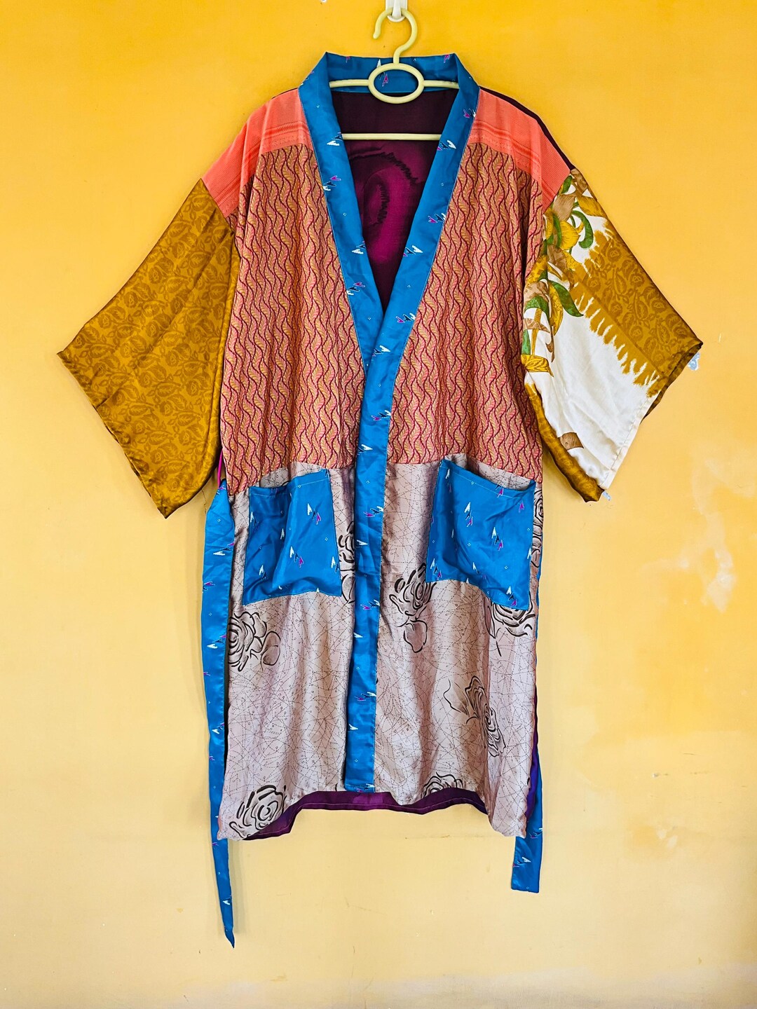Sari Robe Vintage Silk Sari Robe Kimono | Handmade Indian Recycled Silk Dressing ...