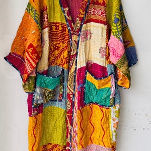 Assorted Bohemian Handmade Kantha Patchwork Kimono: Vintage Cotton Bath Robe