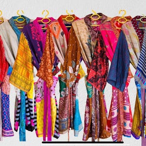 Vintage Wholesale Silk kimono Robe Lot of 20 Pcs | Handmade Recycled Sari Kimono