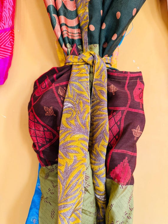 Vintage Boho Silk sari Kimono Jacket, Handmade Pa… - image 5