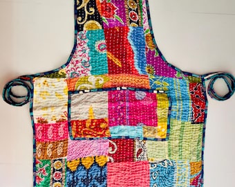 Avental de cozinha vintage acolchoado, estilo patchwork, para uso na cozinha, estilo rústico, feito à mão, ideal para chefs domésticos.