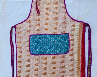 Handmade Quilted Cotton Apron, Bohemian Floral Kitchen Apron