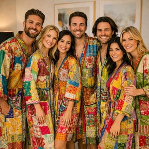 Boho Handmade Kantha Patchwork Kimono: Vintage Baumwollbademantel