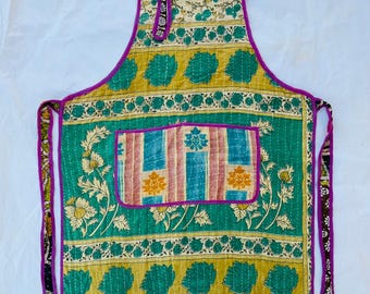Assorted Handmade Quilted Kitchen Apron, Bohemian Floral Kantha Cotton