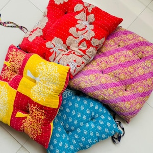 Mixed Assorted Cotton Chair Pad Vintage Kantha Chair Pad, Chair Cushion Pad, Indoor , Outdoor kantha Indian Handmade chair pad 16x16 Inch