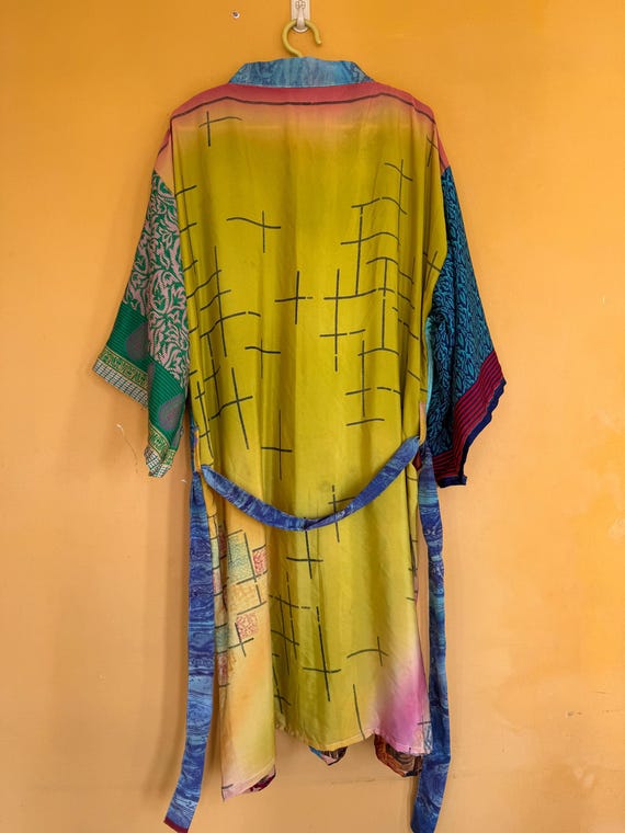 Handcrafted Silk Saree Kimono, Patchwork Duster C… - image 2