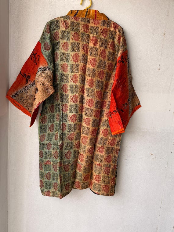 Handmade Patchwork Kantha silk Kimono, Bohemian R… - image 4