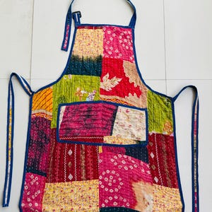 Handmade Patchwork Quilted Cotton Apron: Bohemian Kantha Kitchen Apron