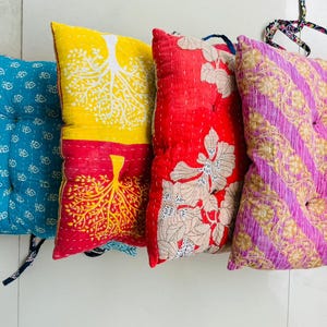 Vintage Kantha Chair Pad, Chair Cushion Pad, Indoor , Outdoor kantha Indian Handmade chair pad, Cotton Chair Pad  16x16 Inch