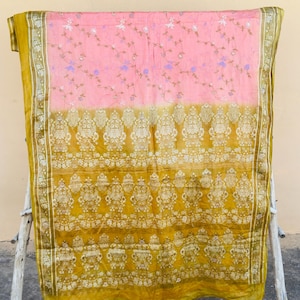 Assorted Vintage Silk Golden Pink Saree Fabric, Bohemian Decor Projects, 5.5 Yard