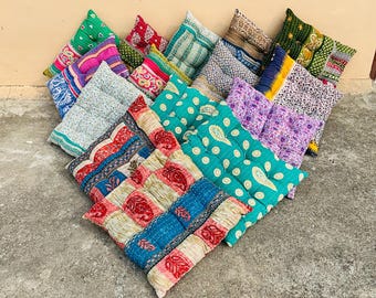 Assorted mix colourful Vintage Handmade Kantha Chair Pad: Floral Cotton Seat Cushion