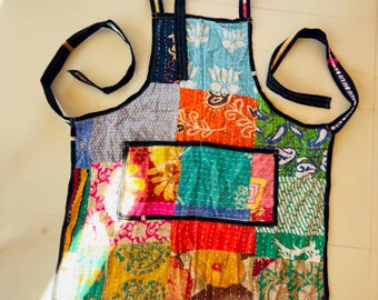 HandCrafted Rusting Cotton apron, Lightweight patchwork Cooking Boho Cotton Aprons, Cottage Core kitchen wear