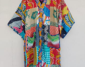 Vintage kantha patchwork kimonobadjas – handgemaakte geüpcycled sari-jasje