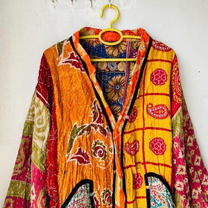 Handgemaakt Bohemian Kantha patchworkjack: vintage katoenen badjas