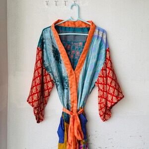 Handmade Vintage Indian Silk Saree Kimono – Patchwork Robe bath robe woman clothing