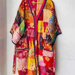 Assorted Bohemian Handmade Kantha Patchwork Kimono: Vintage Cotton Bath Robe