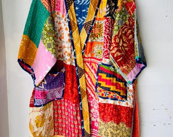 Assorted Handmade Kantha Patchwork Kimono: Vintage Cotton Bath Robe