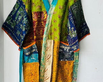 Assorted Patchwork Kantha Kimono Robe: Handmade silk Kimono Christmas gift