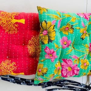 Bohemian Chair Pad -Vintage Kantha Chair Pad, Chair Cushion Pad, Indoor , Outdoor kantha Indian Handmade chair pad 16x16 Inch