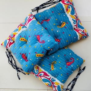 Turquoise Chair Pad -Vintage Kantha Chair Pad,Dining Kitchen Chair Pad, Indoor , Outdoor kantha Indian Handmade chair pad 16x16 Inch