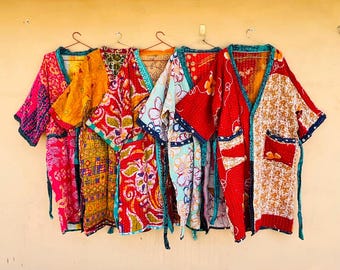 Assorted 5 Handmade Vintage Bohemian Kantha floral Kimono: Vintage Cotton Bath Robe, unisex robes