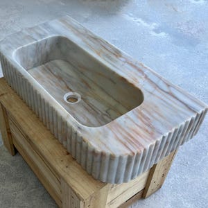 Elegant Bathroom Marble Sink , Wall Mount Marble Sink , Powder Room Marble Sink , Top Natural Stone Calacatta Marble Sink Custom Vanity