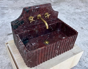 Custom Size Rosso Levanto Marble Sink , Rosso Levanto Marble Washbasin , Wall Mount Marble Sink , Rosso Levanto Marble Sink With Backsplash