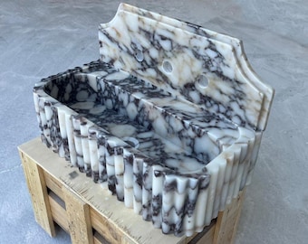 Custom Size Calacatta Viola Marble Sink , Marble Washbasin , Handcarved Sink , Wall Mount Marble Sink , Marble Sink With Backsplash