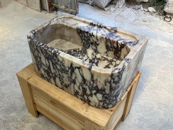 Handcarved Calacatta Viola Marble Sink , Custom Bathroom Sink, Calacatta Viola Marble Sink , Bathroom Marble Sink, Powder Room Sink