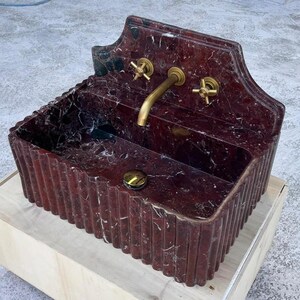 Custom Size Rosso Levanto Marble Sink , Rosso Levanto Marble Washbasin , Wall Mount Marble Sink , Rosso Levanto Marble Sink With Backsplash image 15
