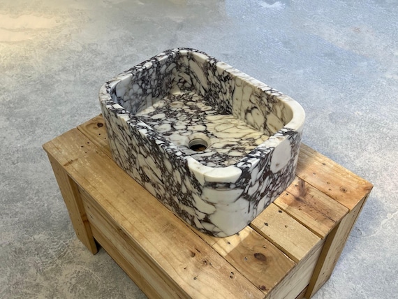 Custom Size Handcarved Calacatta Viola Marble Sink , Custom Bathroom Sink, Calacatta Viola Marble Sink for Bathroom , Luxury Marble Sink