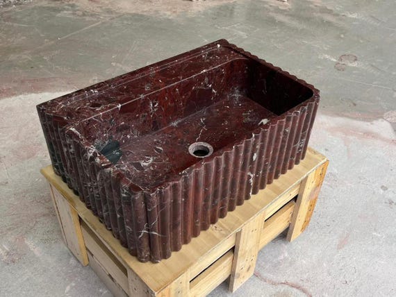 Rosso Levanto Marble Wall Mount Sink , Rosso Levanto Sink , Bathroom Sink , Powder Room Marble Sink , Handcrafted Marble Sink