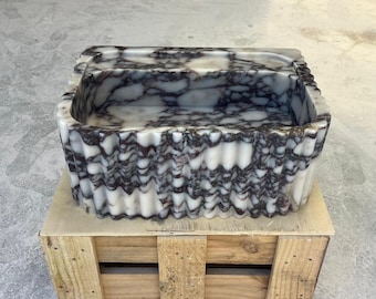 Lavandino di lusso in marmo Calacatta Viola fatto a mano - Lavandino da bagno su misura, Lavandino da appoggio in marmo Calacatta Viola, Lusso per bagni di servizio