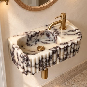 Custom Size Handcarved Calacatta Viola Marble Sink, A Luxurious Calacatta Viola Marble Sink Ideal for Powder Room