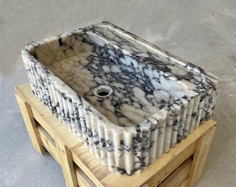 Marble Sink Basin , Custom Size Handcarved Calacatta Viola Marble Sink , A Luxurious Vessel Sink for Bathroom Vanities , Powder Room Sink