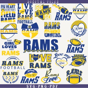 20 arquivos, Rams svg, Rams png, pacote Rams, Futebol Americano Rams, Time de Futebol Americano, Amo os Rams, Camiseta, Clipart, Cricut, Arquivo em Camadas, Download Instantâneo