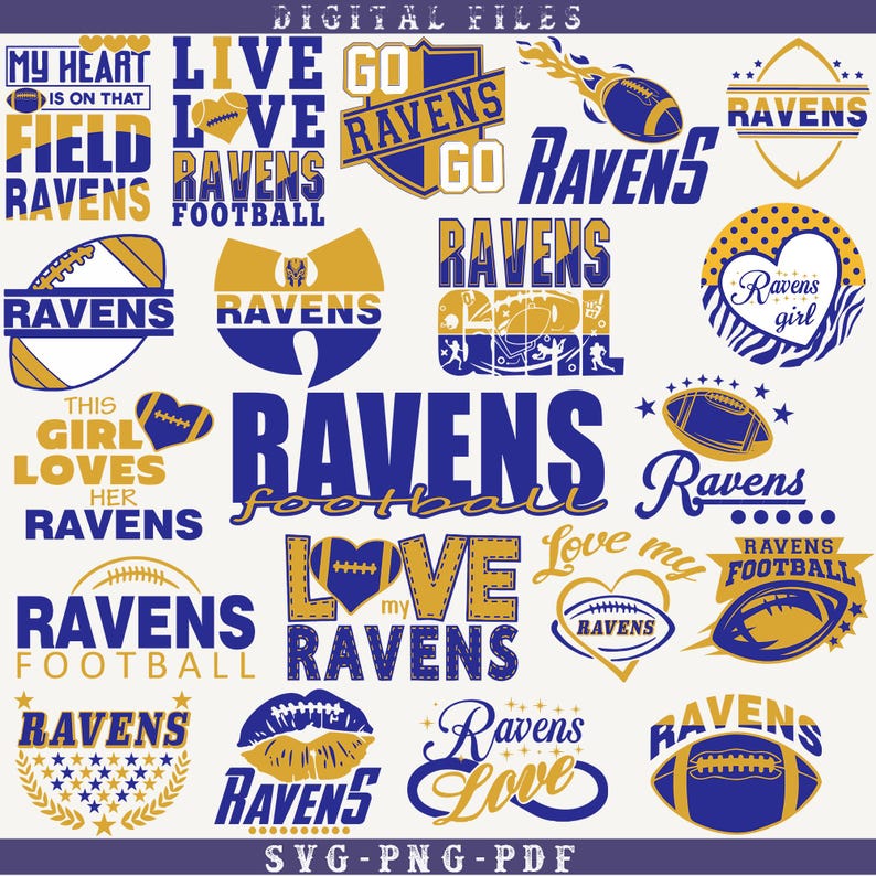 20 archivos, Ravens svg, Ravens png, paquete Ravens, Ravens Football, Love Ravens, equipo de fútbol americano, camiseta, imágenes prediseñadas, Cricut, archivo en capas, descarga instantánea imagen 1